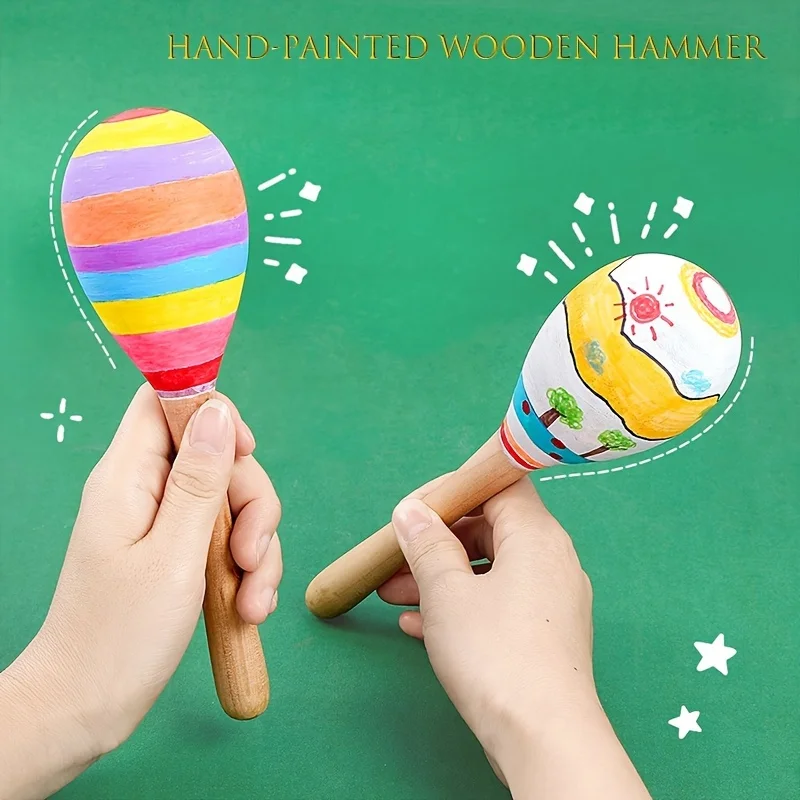 

2pcs Hand-painted Wooden Hammer Children's Handmade Diy Hand-painted Hammers DIY Wooden Art Painting Tools Supplies