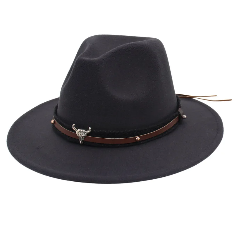 - (56-61cm) Classic Wide Brim Fedora Hat Women Men Felt Cap 2022 Autumn Bull Belt Jazz Ladies Hat Country Hat sombreros de mujer