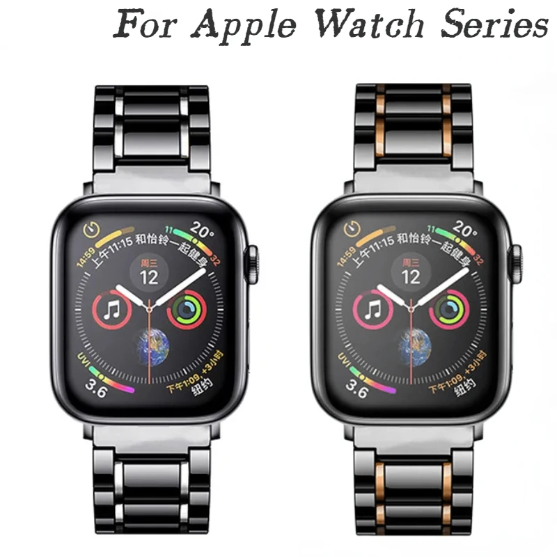 Ceramic＋Metal Strap For Apple Watch Ultra2 49mm 45mm 44mm 41mm 42mm 40mm 38mm Bracelet Band iWatch Series 9 8 7 6 5 4 3 SE band