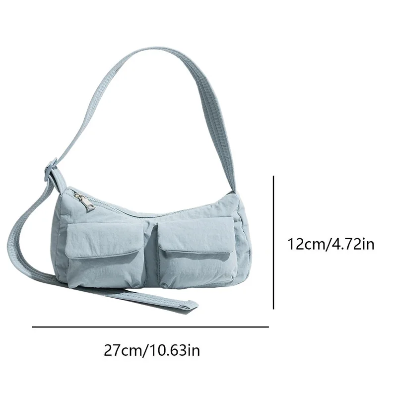 Borsa a tracolla casual da donna, tinta unita, semplice, stile messenger, grande capacità, in nylon, con chiusura a cerniera, per feste e vacanze - immagine 6
