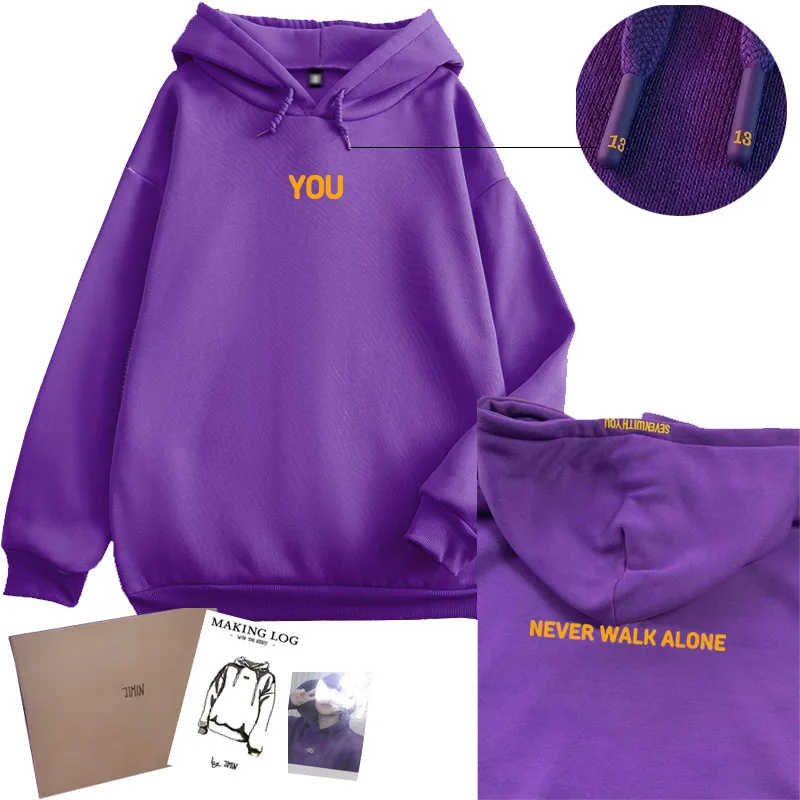 seven with you Sweatshirt Never walk alone hoodie Harajuku Purple couple Hoodies with card