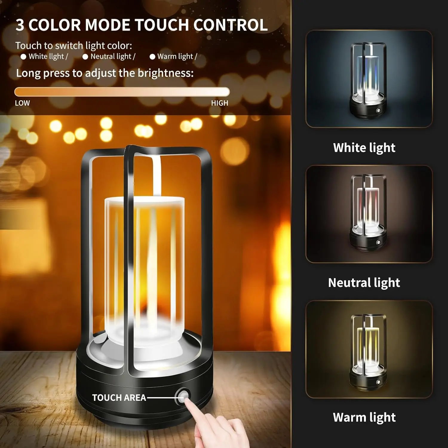 1/2PC LED 테이블 램프 충전식 무선 터치 데스크 램프 3 색 디밍 야간 조명 침실 머리맡 캠핑 야외 장식