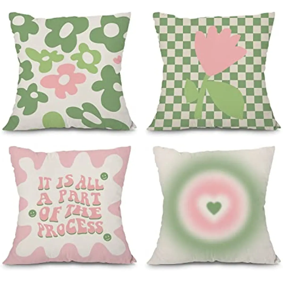 

Danish Pastel Pillowcase Sage Green Pink Throw Pillow Covers Pillow Case for Living Room Girls Bedroom Room Decor Aesthetic 4pcs