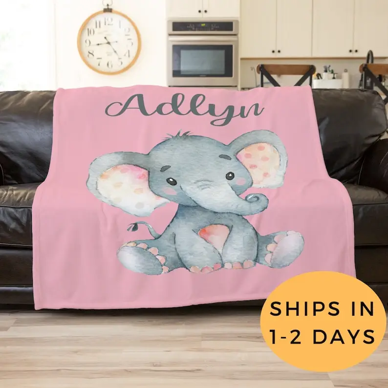 

Elephant Baby Blanket Girl, Kids Blanket Personalized, Customizable Blanket, Throw Blanket Boho, Elephant Nursery Decor,Elephant