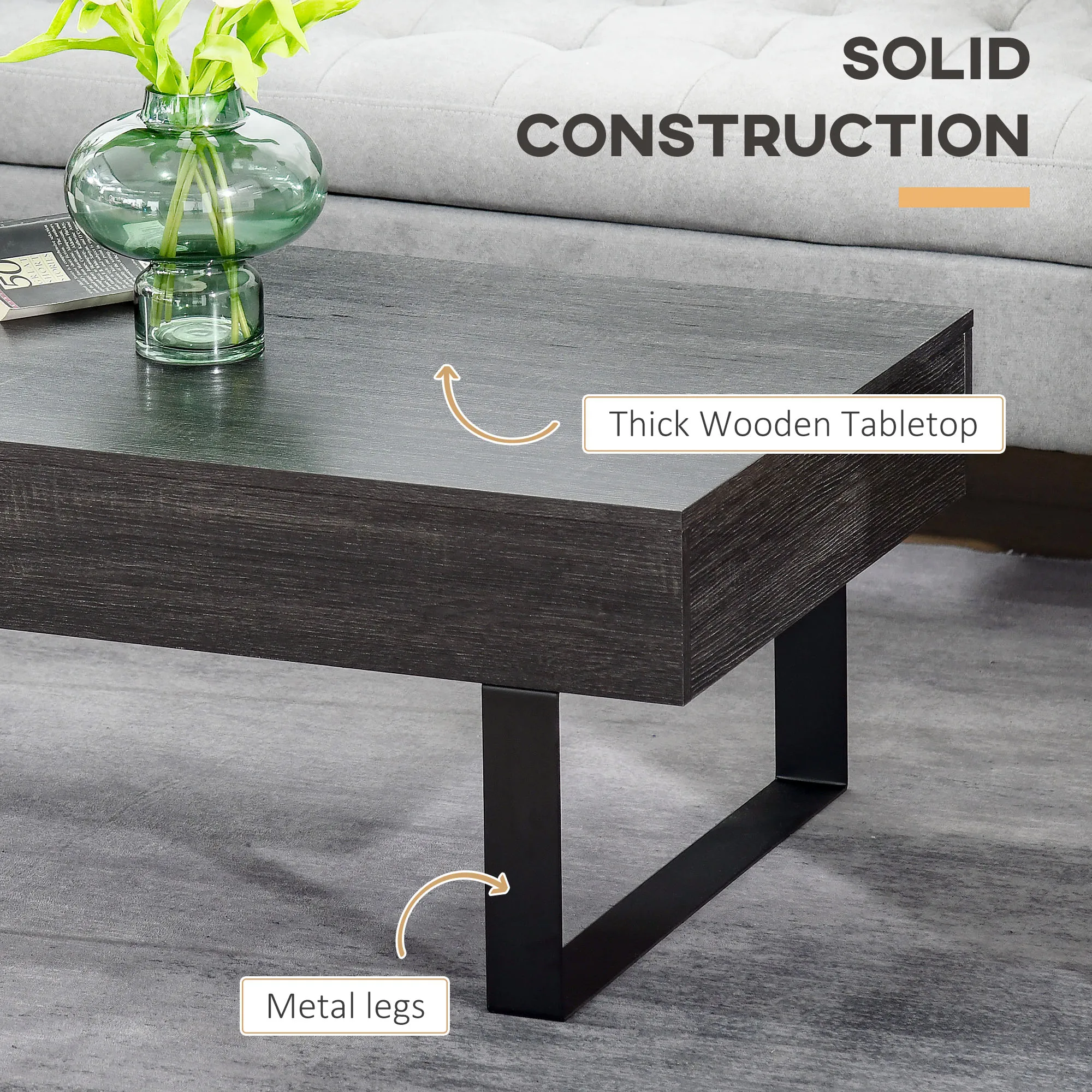 Wooden Retro Living Room Side Table with Underneath Storage and Solid Framework 2