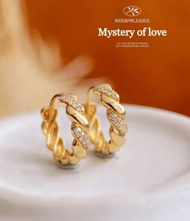 Luxury 18K Yellow Gold Twisted Wire Huggie Earrings Fashion Genuine Diamond French Ear Hoop Heavy Hand Craft Fine Jewelry Retail