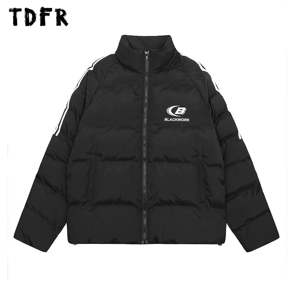 

Letter Print Padded Jacket Mens Winter Spliced Stand Collar Thick Quilted Jacket Men Thick Outerwear