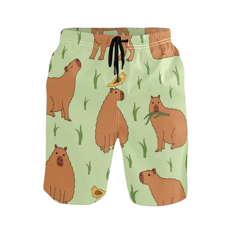 Mens Beach Shorts Cartoon Animal 3d Print Capybara Cool Summer Surf Board Quick Dry Sports Loose Swim Trunks Kids Clothes