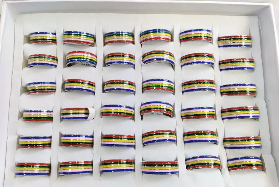 20 teile/los trend ige einfache bunte Regenbogenst reifen Edelstahl ringe Mode Frauen Männer versprechen Band Verlobung ringe Liebhaber Geschenk – Detail 7