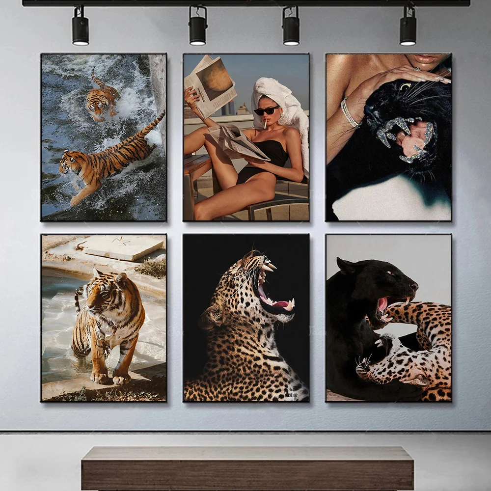 

Streetwear Girl Canvas Painting Wall Art Motivational Fashion Cheetah Luxury Animal Poster And Prints For Living Room Home Decor