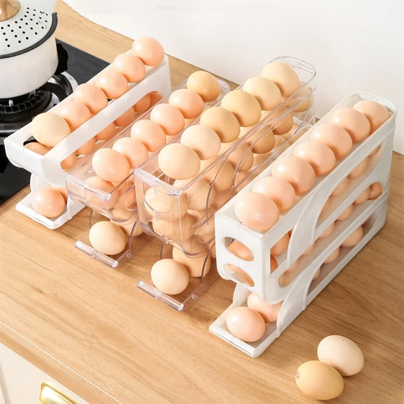 Household Automatic Rolling Egg Storage Box Kitchen Refrigerator Side Door Egg Preservation Rack Egg Boxes 4 Layer Eggs Storage 3