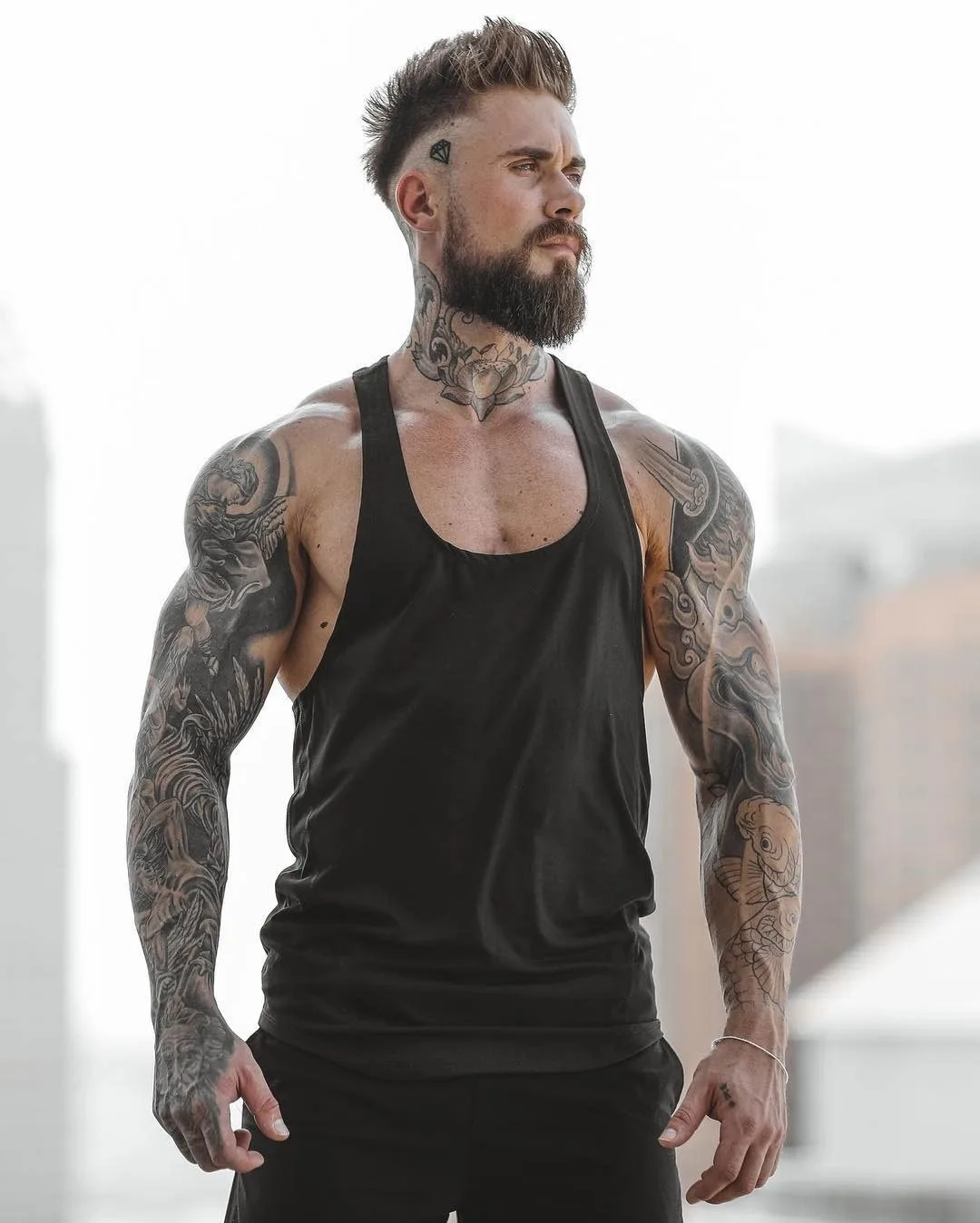Mens Gym Stringer Tank Top – Muscle Fit Sleeveless Workout Shirt, Deep Scoop Neck Racerback for Bodybuilding & Training