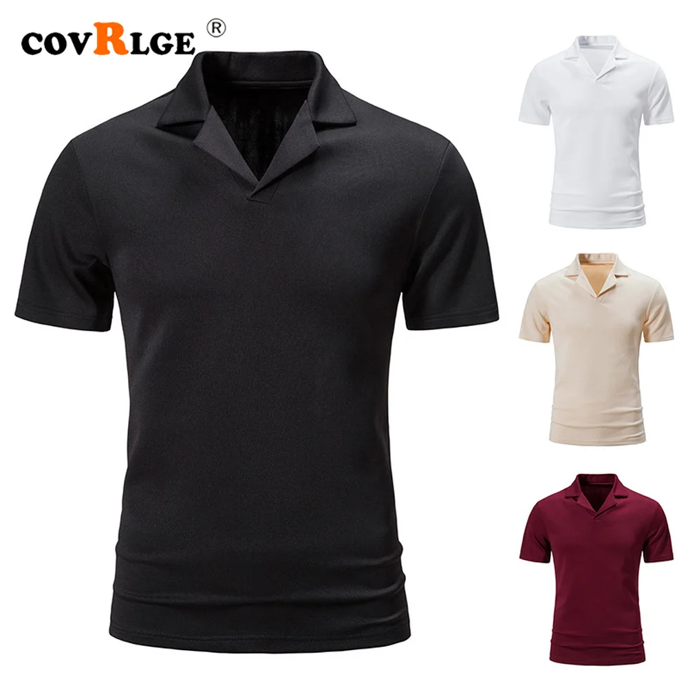 

Covrlge Trend Lapel Polo Shirt for Men Summer Slim Short Sleeve Men Shirt Solid Color Poloshirt Casual Tops Fit Male MTP186