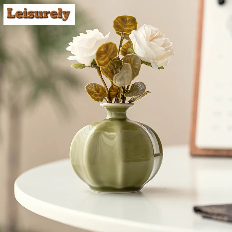 Yaozhou Kiln Lantern Vase Ancient Cachepot Home Decorations Tea Dust Green Plant Pot Household Flowerpot Teaset Supplies Crafts