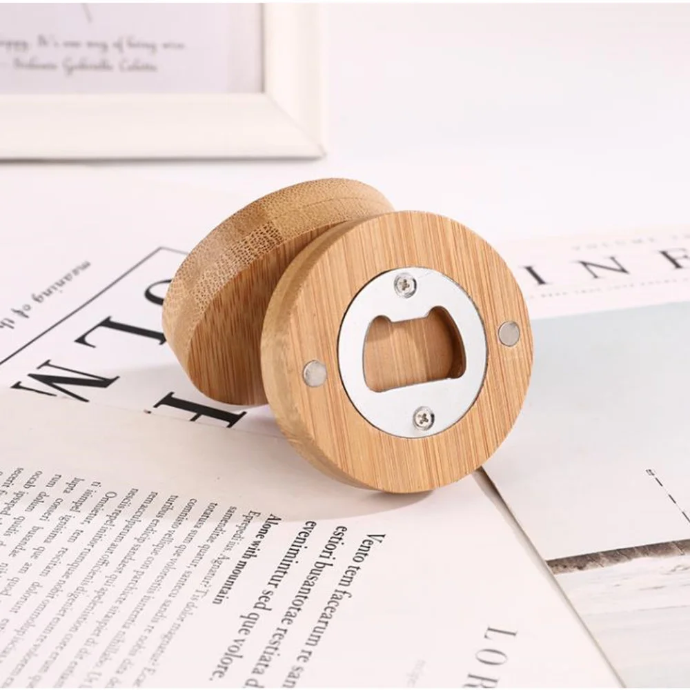 

Круглый бамбуковый штопор для пива с магнитным магнитом на холодильник для домашних кухонь, баров, вечеринок