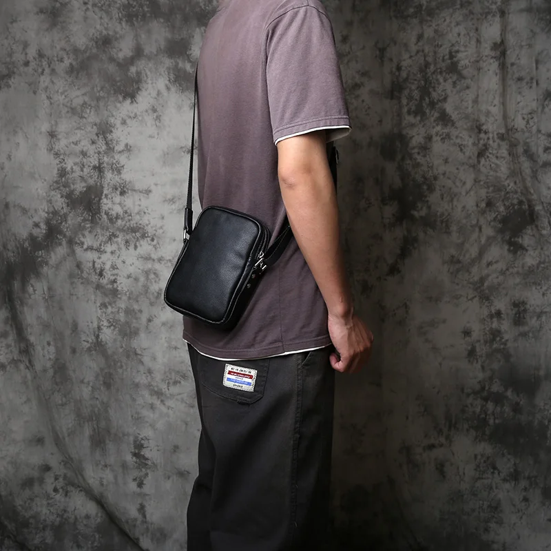 NZPJ Genuine Leather Men's Shoulder Bag, Top Layer Cowhide Crossbody Bag, Fashionable Men's bag, Vertical Mobile Phone Bag