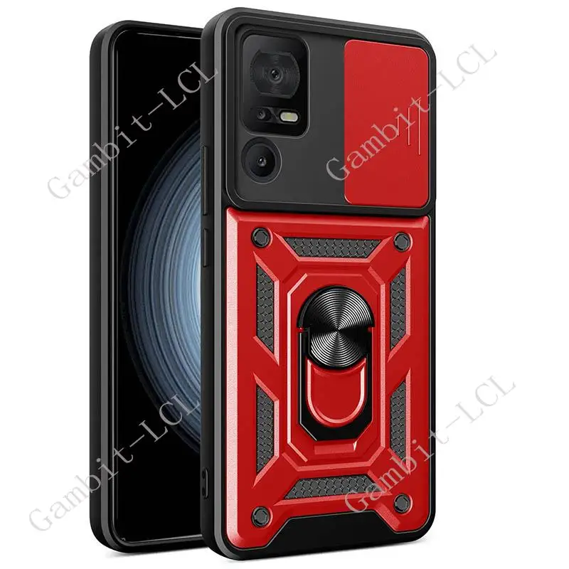Shockproof Ring Armor Magnetic Phone Case with Camera Lens Cover and Stand