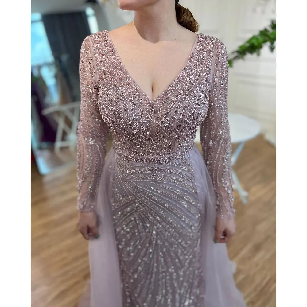 Sea7c37167830462898ff826b48423c68O Dubai Mermaid Beaded Luxury Blue Muslim Evening Dresses Gowns with Detachable Skirt for Women Party Mallzona