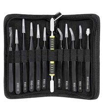 

HOT Tweezers 12 Pieces ESD Tweezers Tools Kit Anti-Static Non-Magnetic Stainless Steel Multi-Standard With Storage Bag