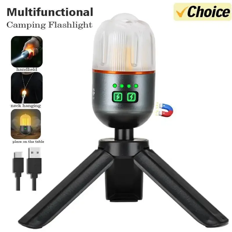 Mini Color 5-IN-1 LED Camping Light Rechargeable Flashlight Build in Battery COB Keychain Torch Tent Lamp