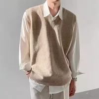 Loose Base Layer Knitted Vest Sleeveless V-Neck Sweater Male Inner Wear Top Spring Autumn Winter Korean Style Casual Pure Color