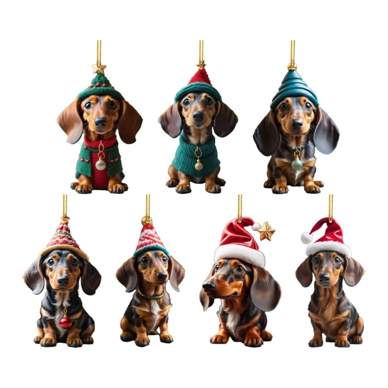 

Christmas Dachshund Dog Ornament Creative 2D Acrylic Decorative Pendant Christmas Tree Hanging Decoration Crafts