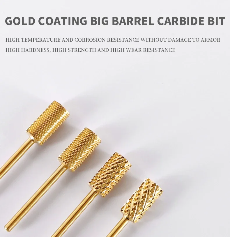 Description Picture 4 of itemHYTOOS Gold Large Barrel Carbide Nail Drill Bits 3/32 Manicure Burr Remove Gel Electric Machine Drills Accessories Supplier