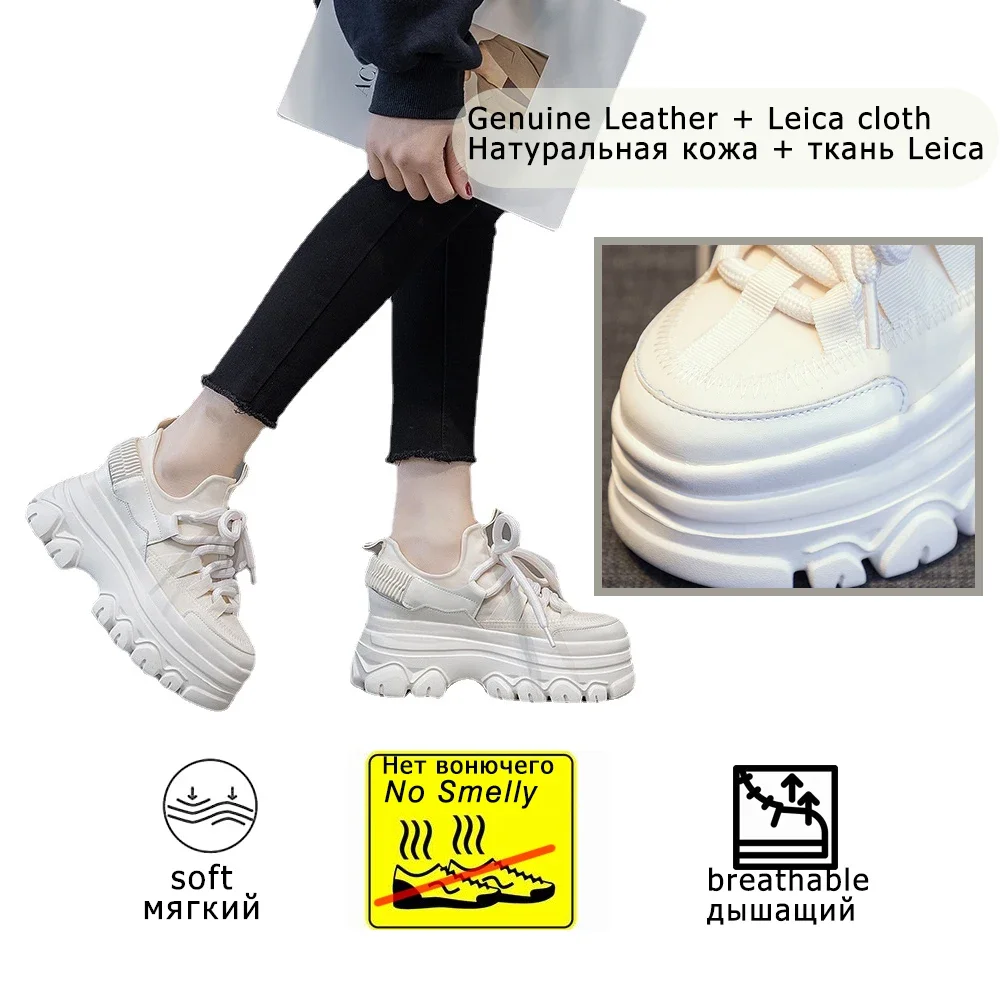 Women Sneakers Fujin 9cm Platform Wedge Sneakers Genuine Leather Chunky Sneakers for Female Spring Autumn Summer Breathable women shoes,casual sneakers,women sneakers