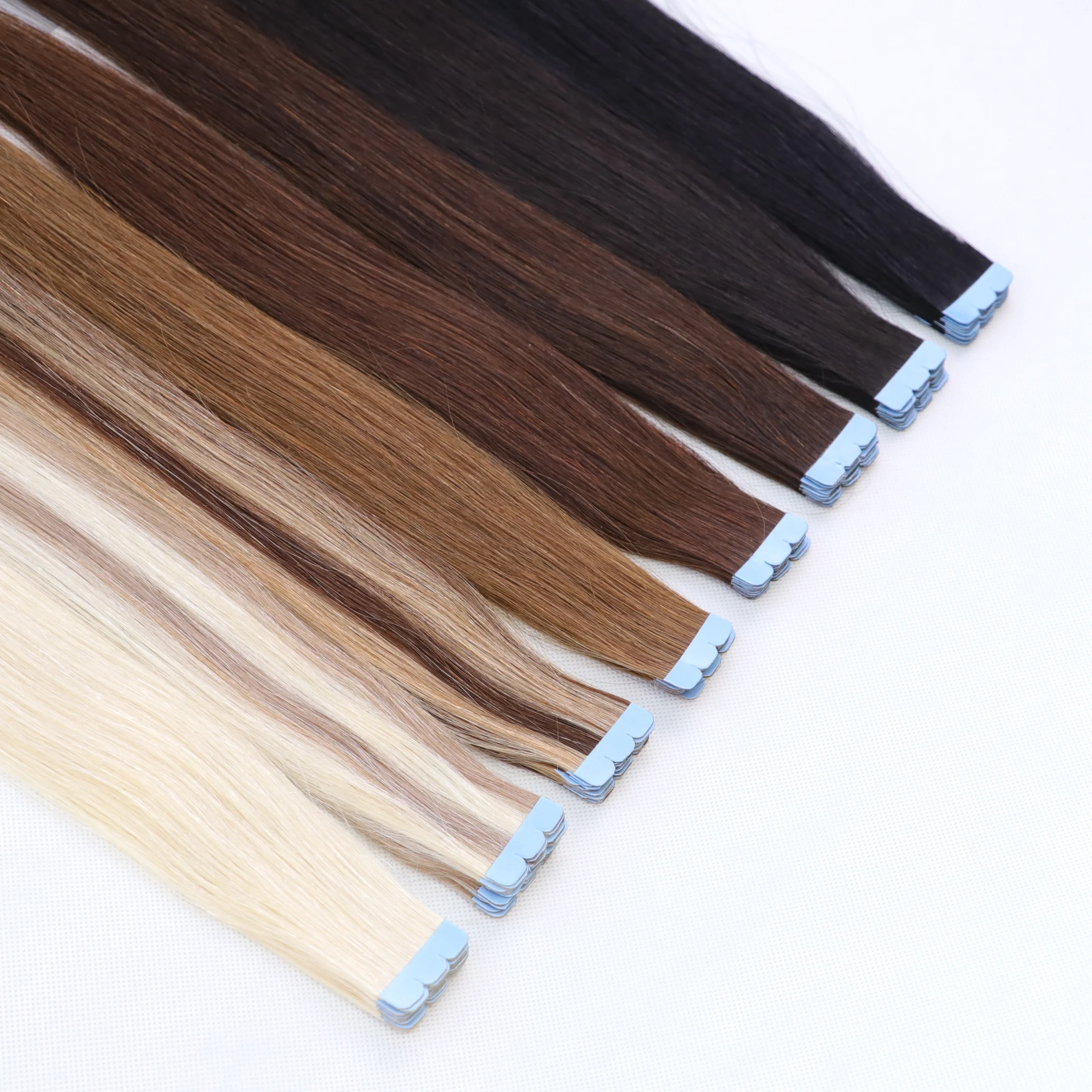 12-24 스트레이트 테이프 인 휴먼 헤어 익스텐션 10개입  투명 미니 테이프 인 헤어 익스텐션 고품질 글루온 살롱 퀄리티