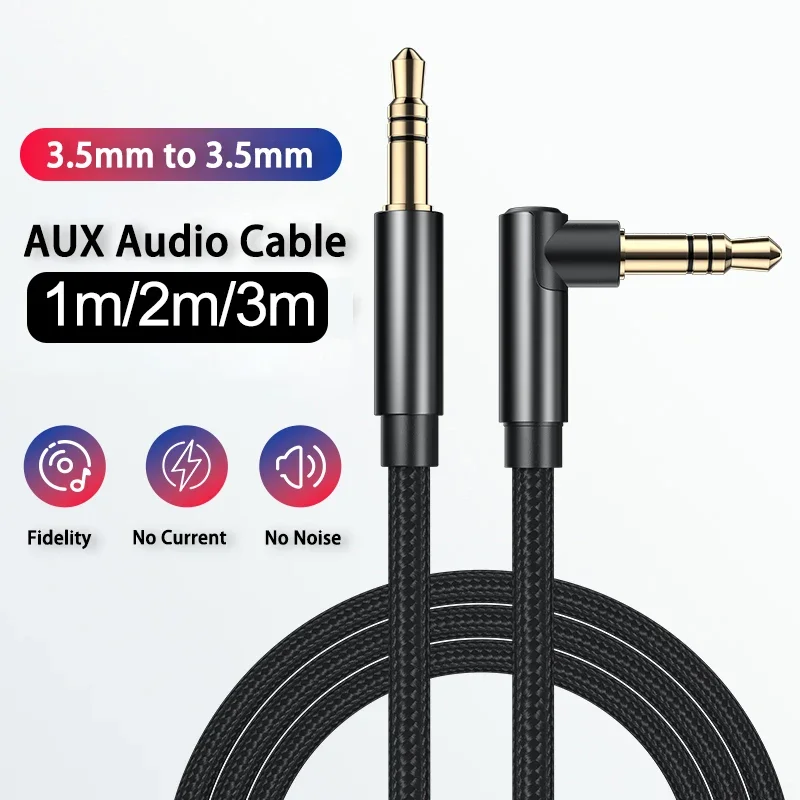 Ultra Long Right Angle 3.5mm Aux Audio Cable - High-Fidelity Male to Male Cord for Car, Phones, and Headphones