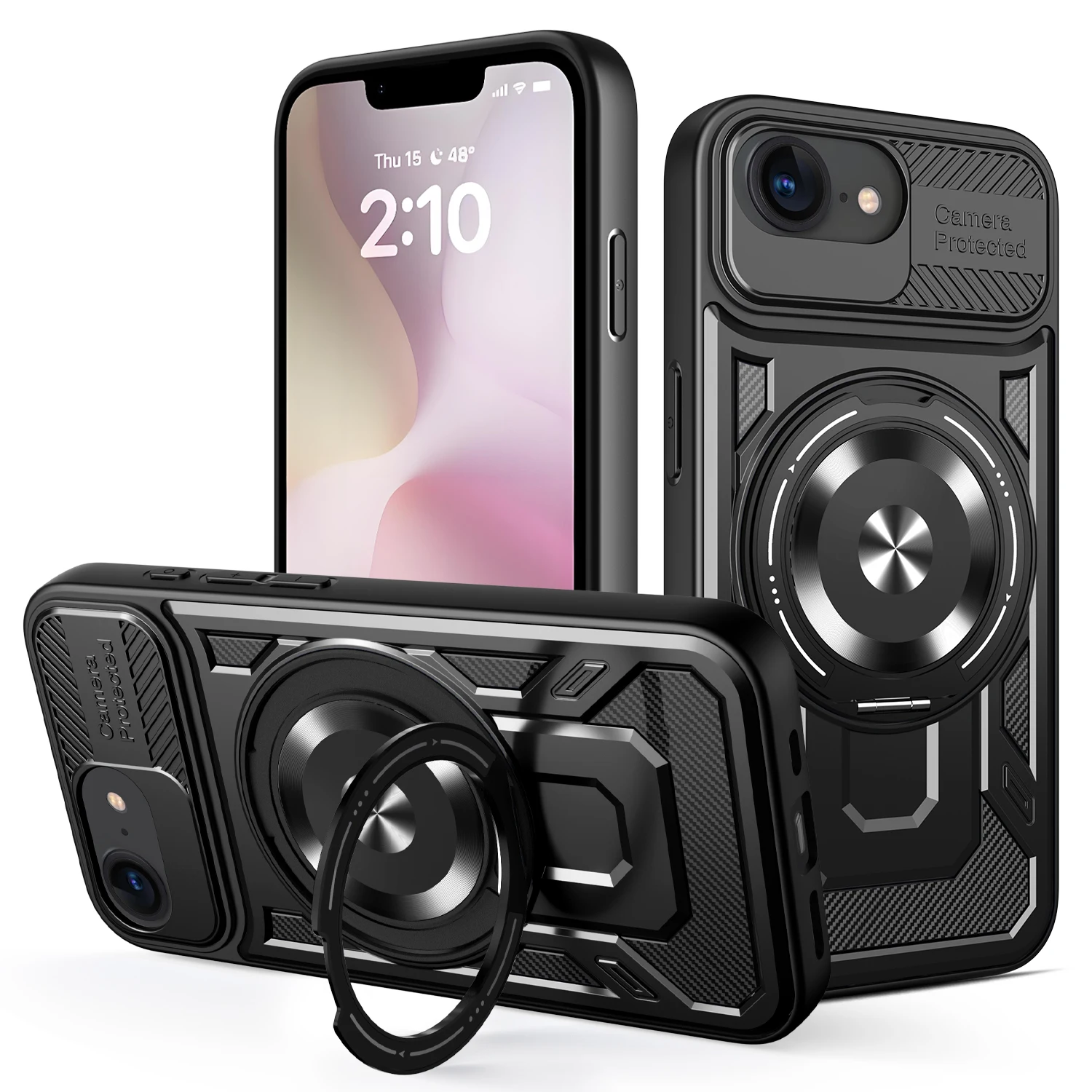 Luxury Shockproof Armor Phone Case with Car Magnetic Ring Stand