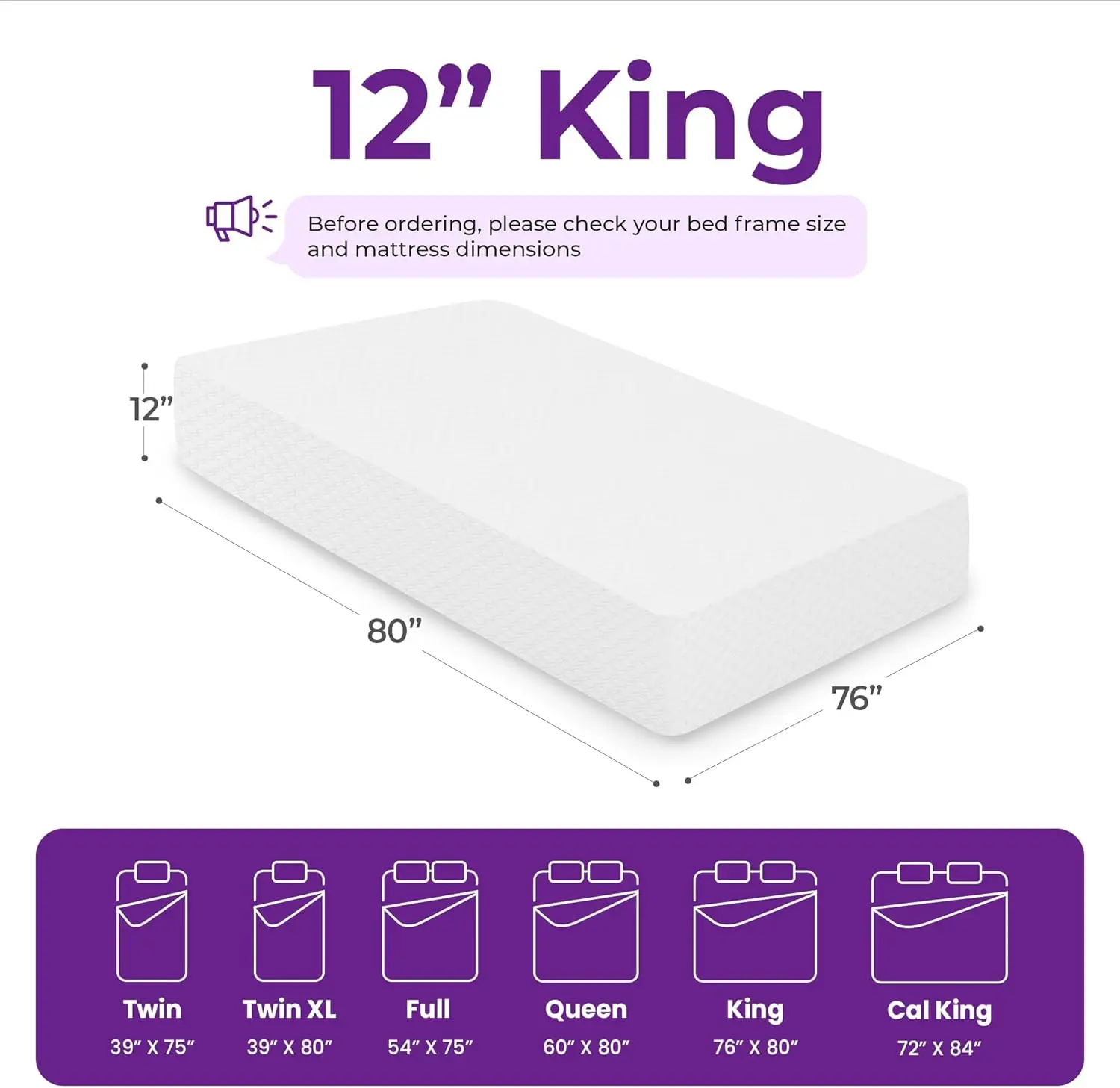 12 Inch King Cooling Gel Memory Foam Mattress Medium Firm for Cool Sleep Pressure Relieving CertiPUR-US Certified 2