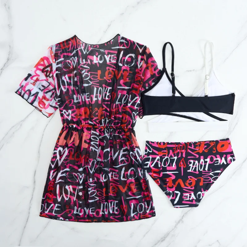 Bikini Girls Swimsuit Kids Swimwear Female Children's Bathers 3 Pieces