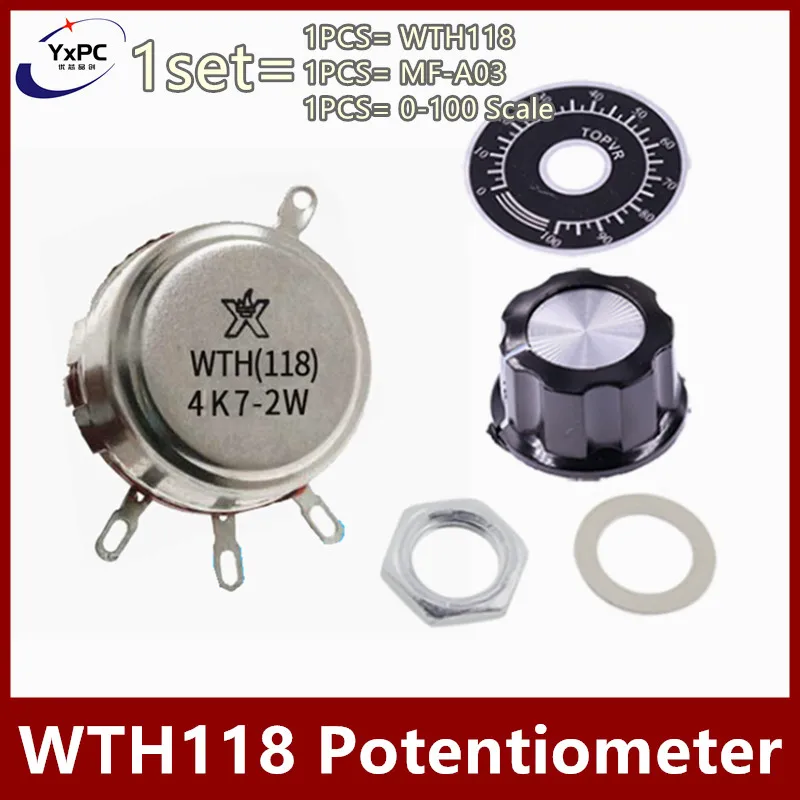 1sets WTH118 2W 1A Potentiometer 22K 33K 47K 100K 330K 470K 500K 560K 1M 1K 2.2K 3.3K 4.7K 5.6K 10K ohm with MF-A03 0-100 Scale multiturn potentiometer linear potentiometer rotary potentiometer potentiometer kit trimmer potentiometer
