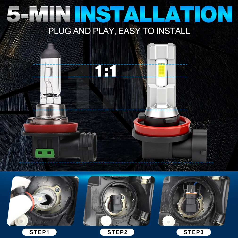 H11 H8 LED 자동차 헤드라이트 캔버스 HB3 9005 HB4 9006 LED 안개등 자동차 안개등 헤드라이트 주행등 30000LM 100W 6000K