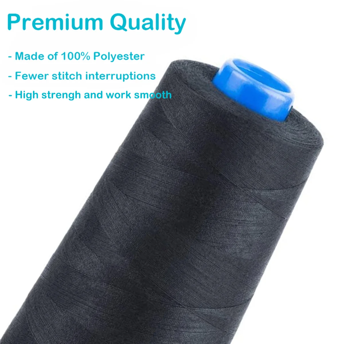 Premium Black Polyester Sewing Thread - 4 Spools, 12,000 Meters Total