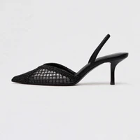 Fashion Black Hollow Mesh Woven Brand Pumps Women Comfort Pointed Toe Shallow High Heel Sandals Elegant Thin Heel Designer Shoes - Image 2