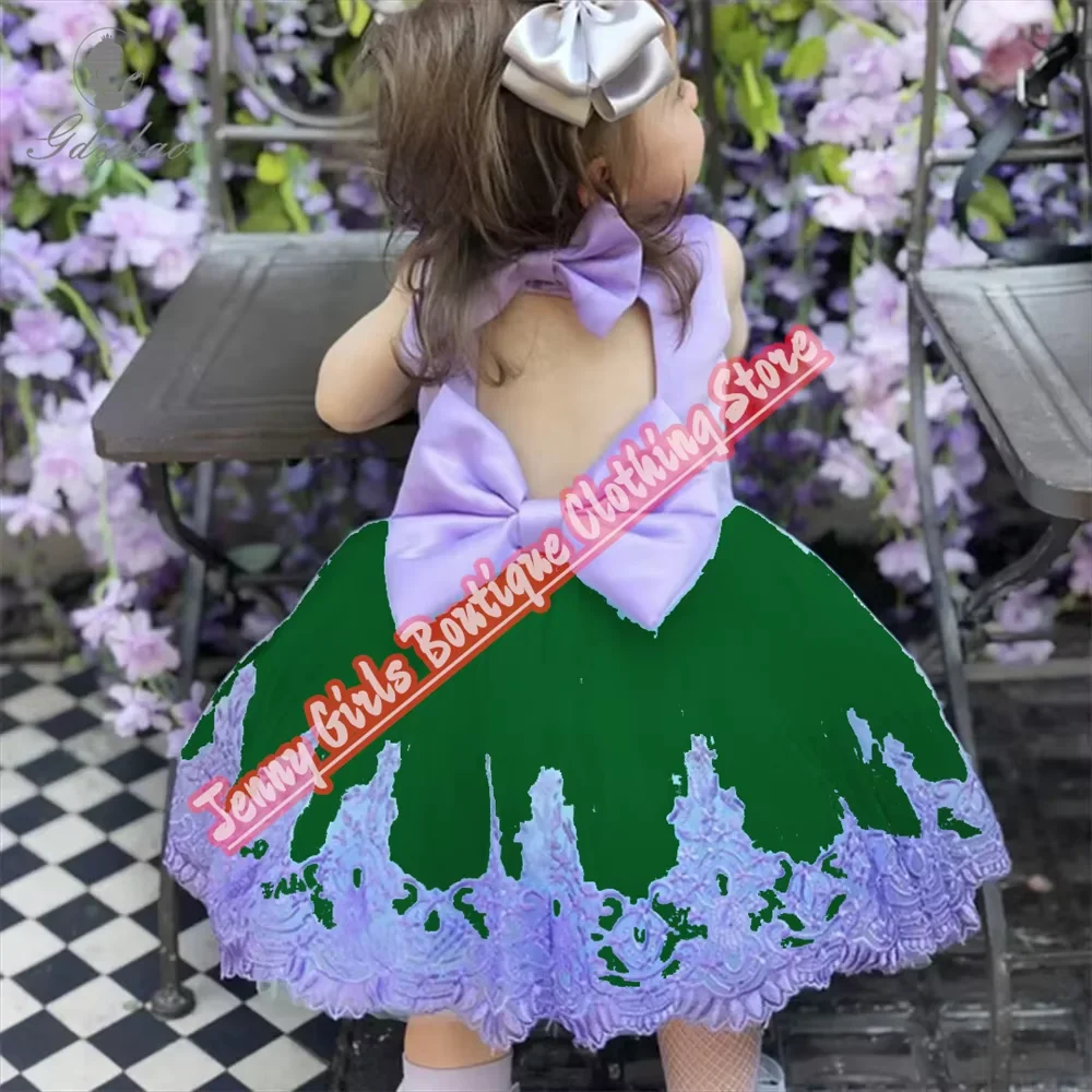 Vestito Principessa Bambina Con Fiocco In Pizzo - Per Battesimi