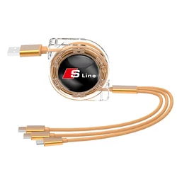 Car Interior 3 - in - 1 Fast Charger USB Data Cable Accessory (A - Gold)