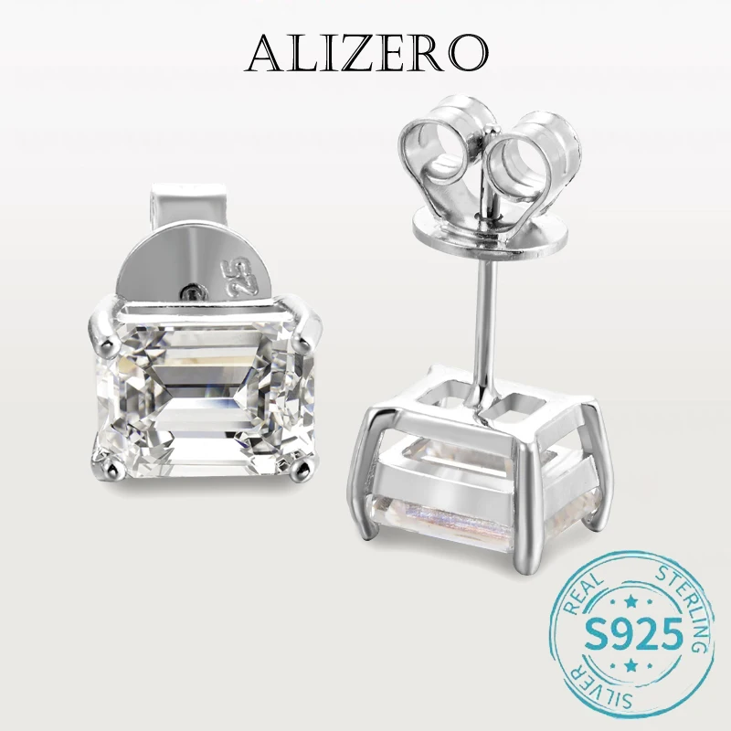 ALIZERO 2ct D Color Princess Cut Moissanite Earrings For Women Fine Jewelry 925 Sterling Silver Stud Earring Sparkling Wedding