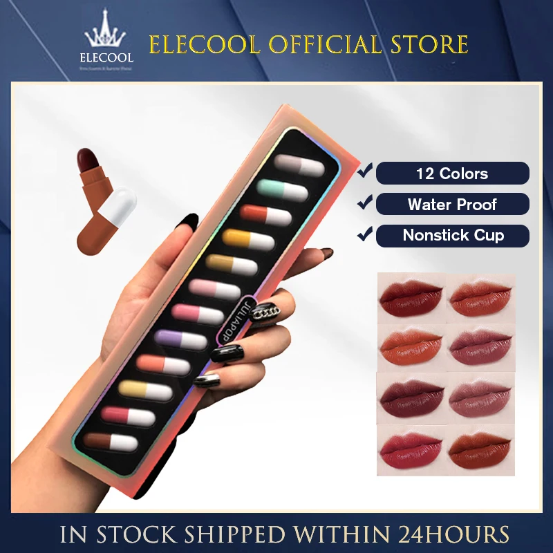 

New Mini 12-color Capsule Lipstick Set Waterproof Non-stick Cup Carry Pill Lipstick Novelty Lips Makeup Lipstick TSLM1