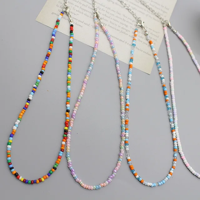 Collier ras du cou en perles de rocaille simples pour femmes, breloque de mode coréenne colorée faite à la main, style Boho, chaîne de cou, bijoux cadeau 1