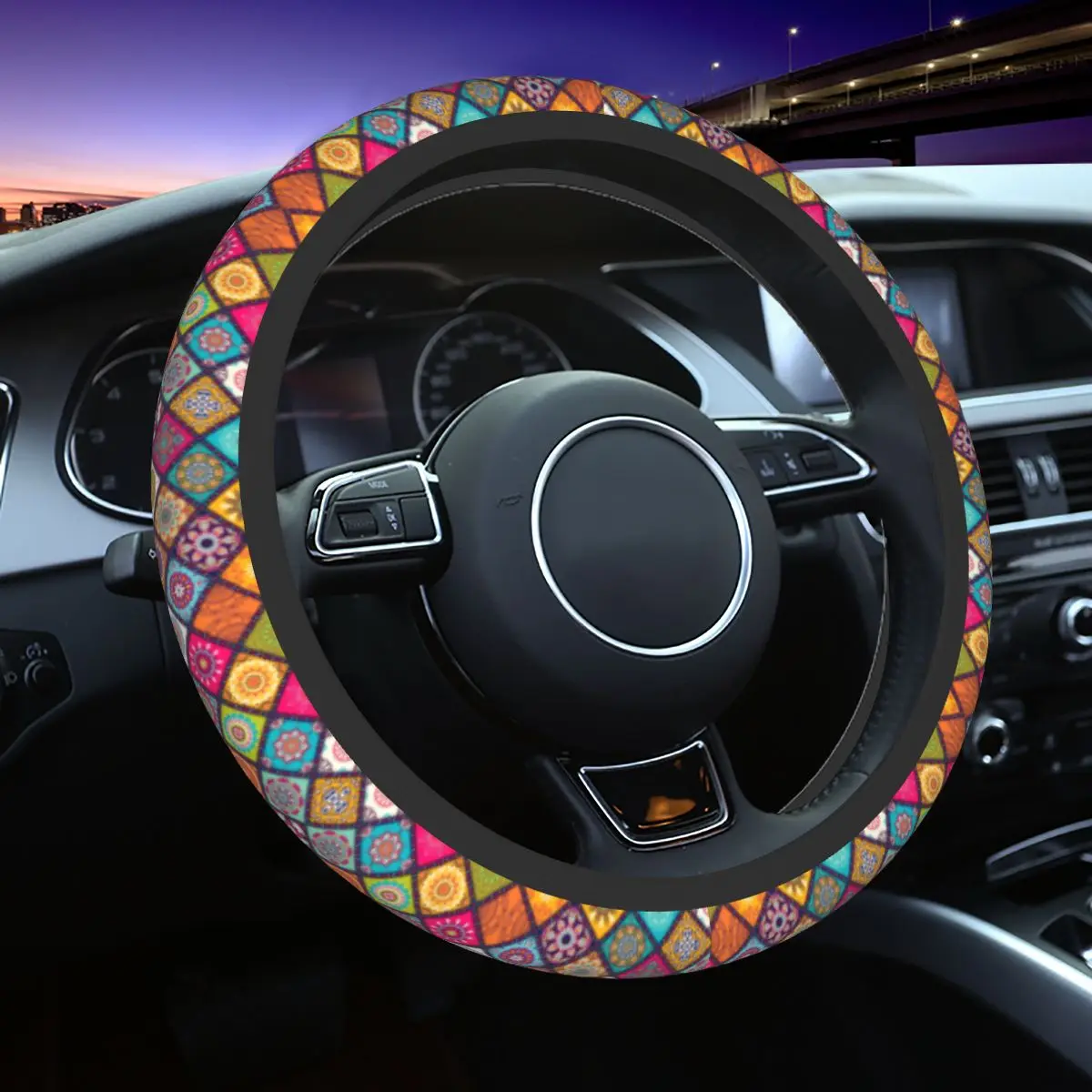

38cm Car Steering Wheel Cover Ethnic Style Elastic Braid On The Steering Wheel Cover Case Car-styling Colorful Car Accessories