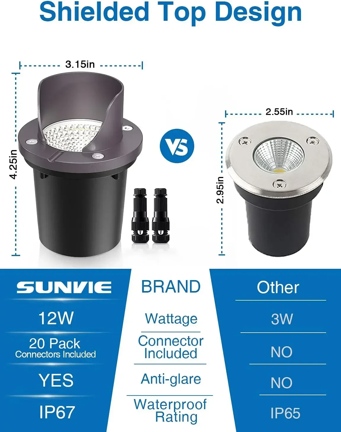 Low Voltage Landscape Lights 12W LED Outdoor In-Ground Waterproof Shielded Well Lights 12V-24V Warm White Paver Lights with Wire 2