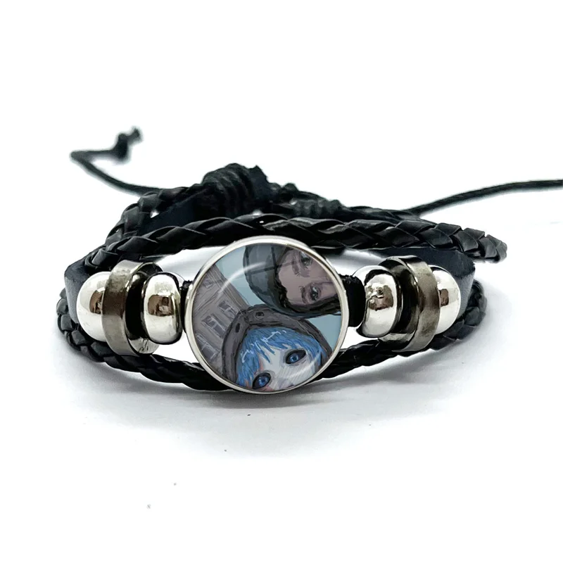 Horror Game Sally Face Vintage Creative Sal Cool Punk Art Black Leather Bracelets Glass Dome Multilayer Braided Bangles Jewelry bangle bracelet,leather bracelets