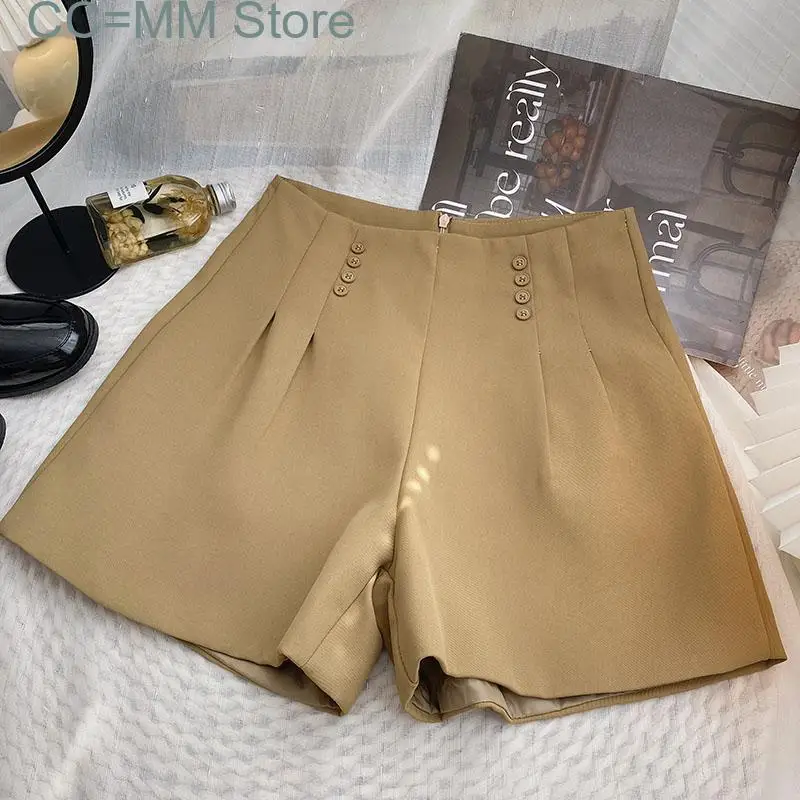 New Solid Wide Leg Shorts for Women High Waisted Korean Fashion Chic Shorts Summer Office Ladies Elegant Casual Shorts