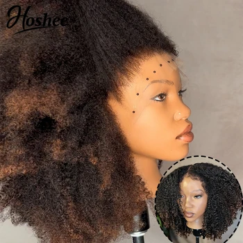 Ombre Brown Glueless Wigs Human Hair 250% Afro Curly Human Hair Wigs For Women Pre Plucked 13x4 Pre-Cut Lace Frontal Wig Virgin