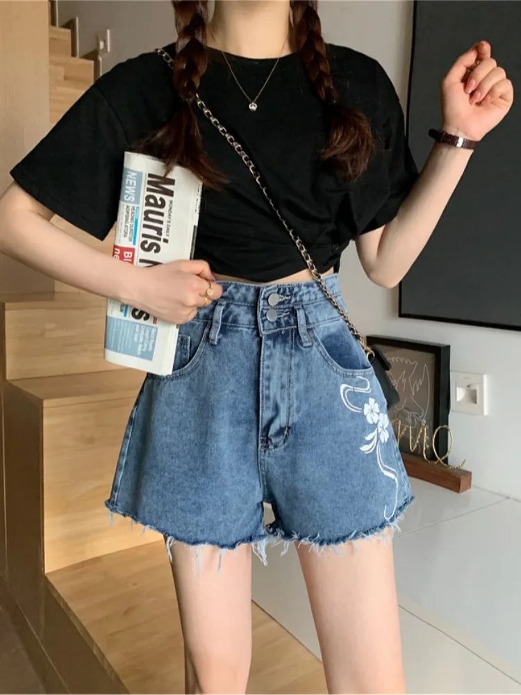 Jeans Shorts Women Blue Denim Shorts 2024 Summer New Loose Wide Leg A-line Super Shorts Hot Pants