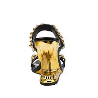 Big Gold Chain Peep Toe Tiger Teeth Heel Sandals 2024 New Fashion Silvery Beach Party Outdoors Women's Slippers Size 35-43 - Image 4