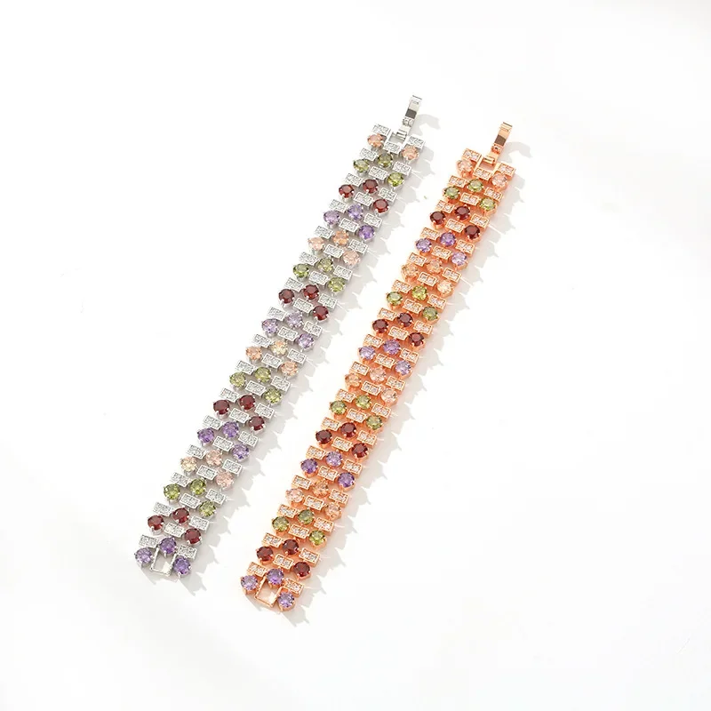 Charm Wide jewelry Bracelet for Women Colorful Zirconia Diamond fashion ins hot saled Popular High end Luxury Wrist Chains